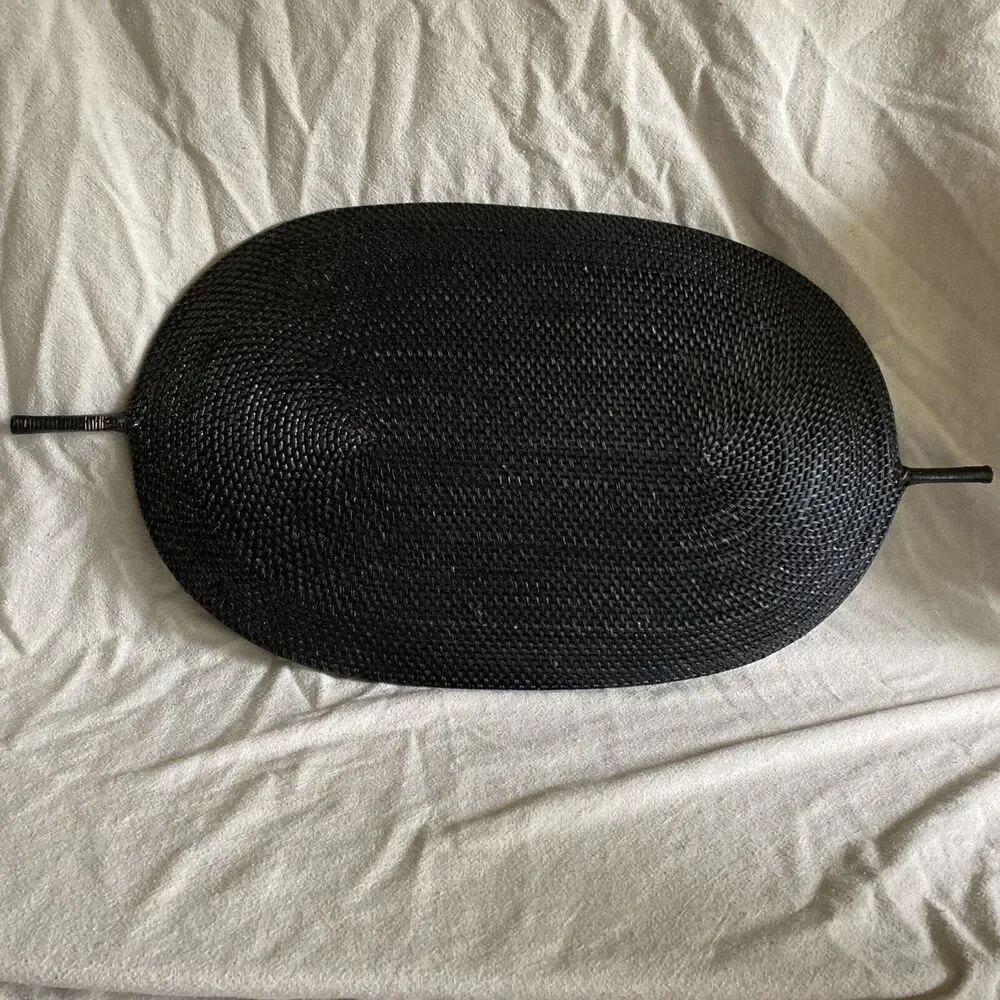 Rattan/wicker African Handmade Serving Tray Platter Black